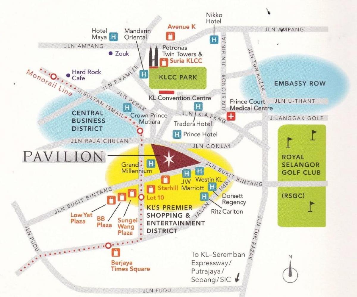 mapa do centro comercial pavilion kuala lumpur