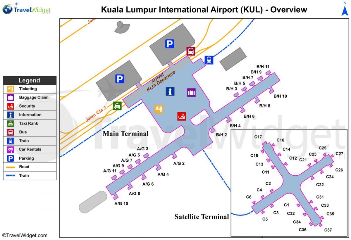 aeroporto em kuala lumpur a principal terminal mapa