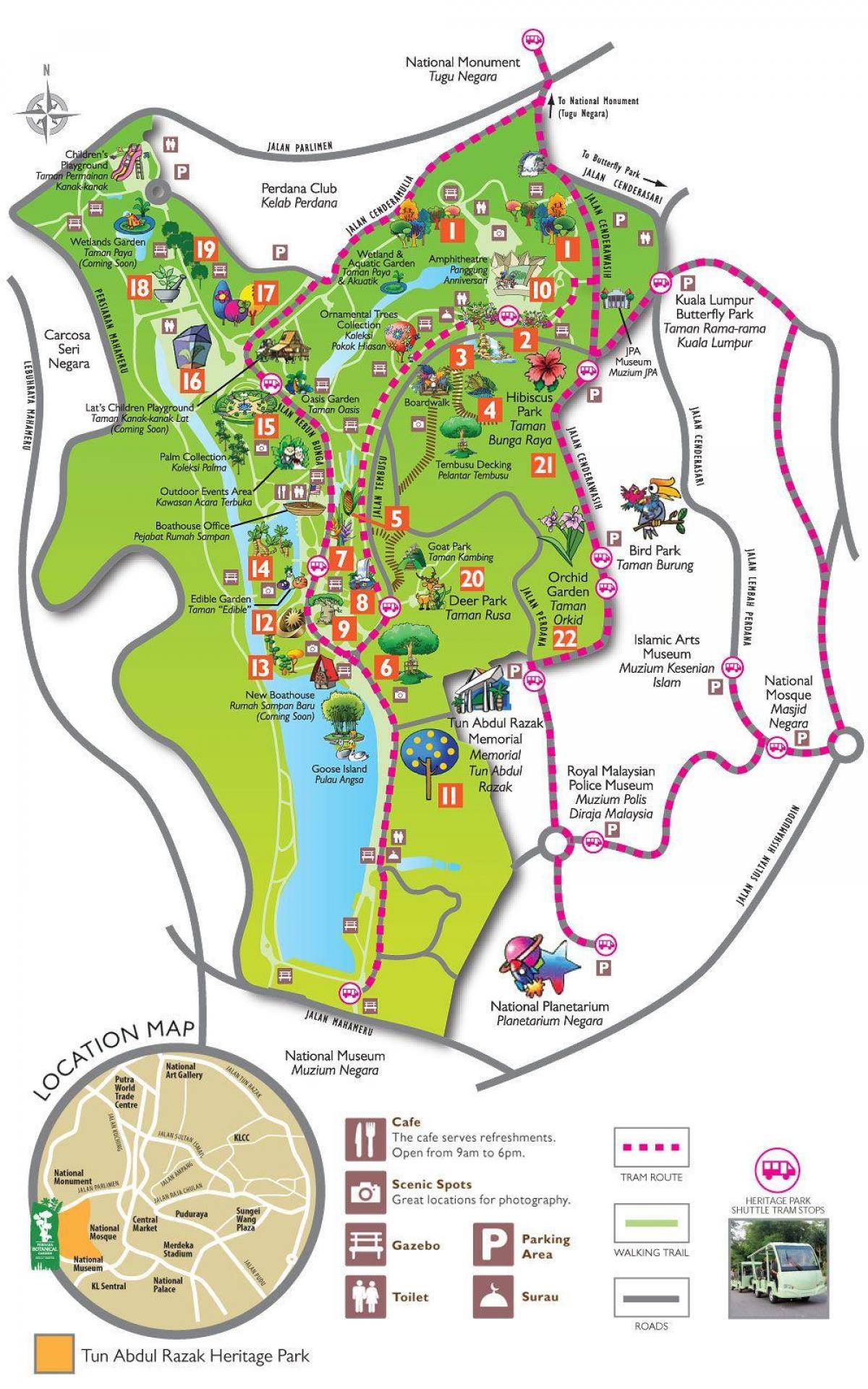 Mapa de perdana jardim botânico