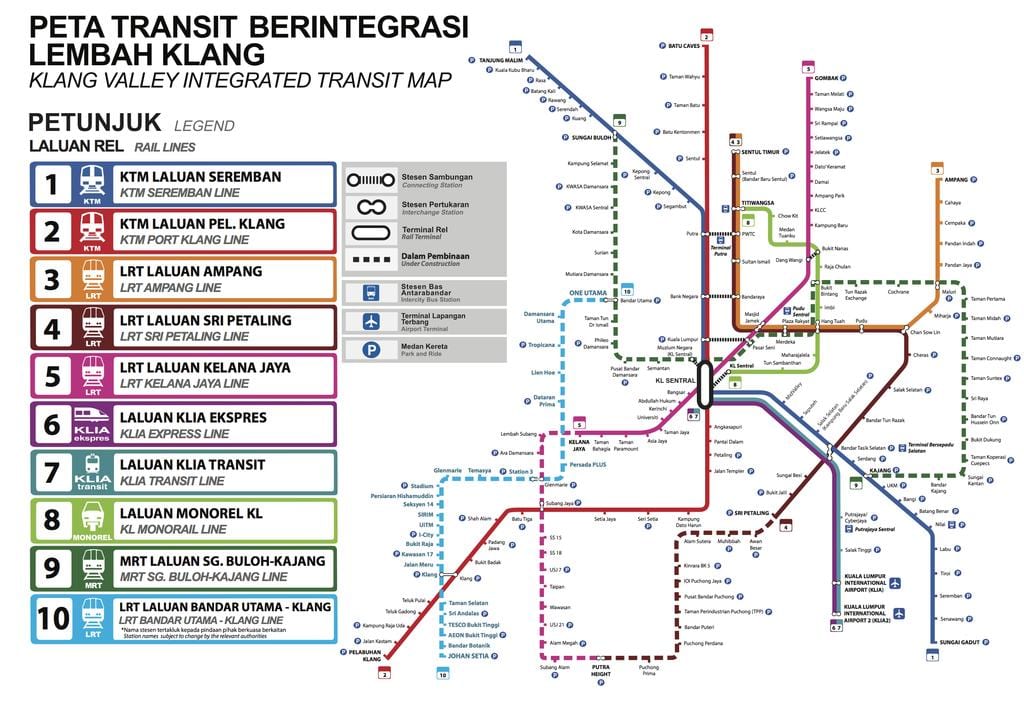 de transporte público o mapa de kuala lumpur