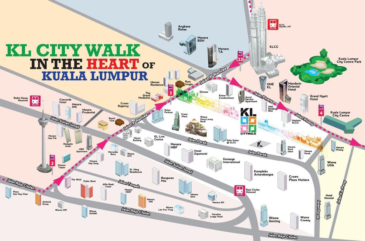 kuala lumpur passeio a pé mapa