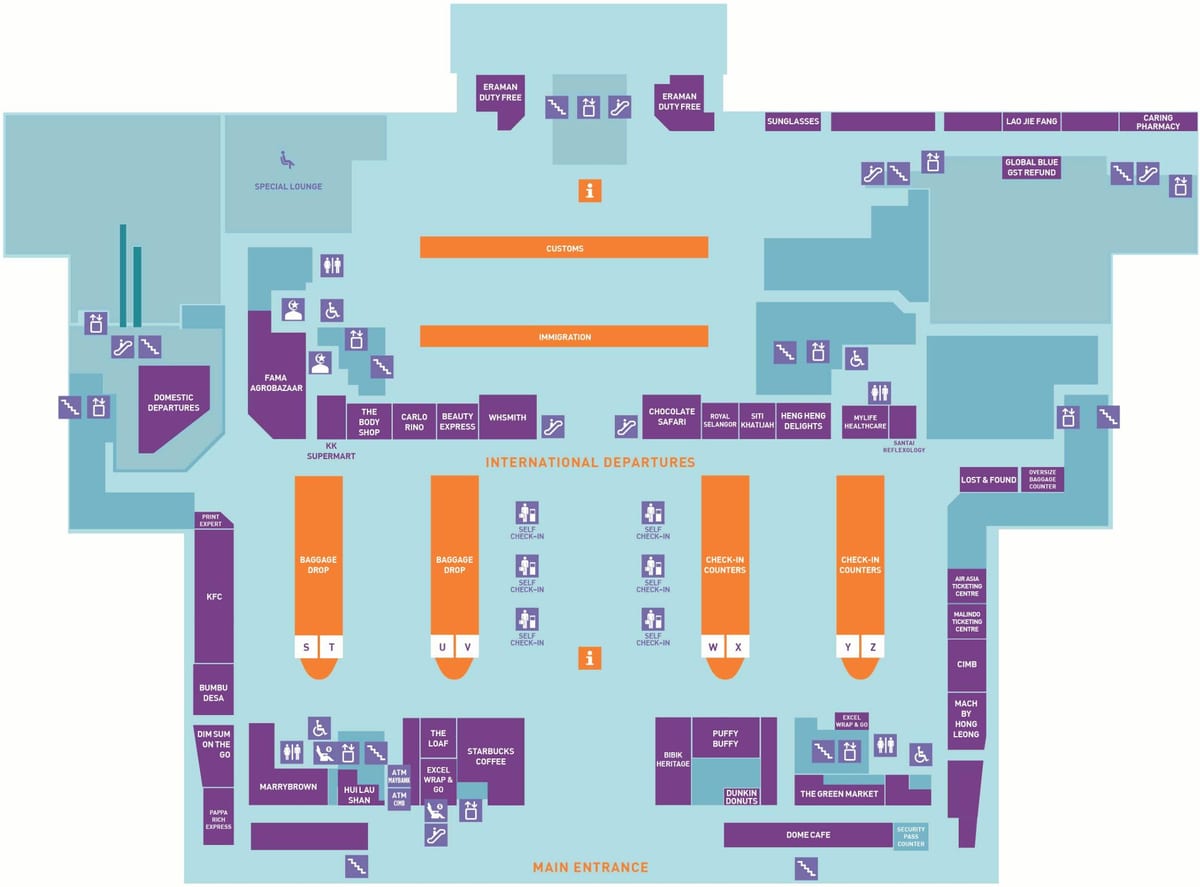 klia chegada internacional salão mapa