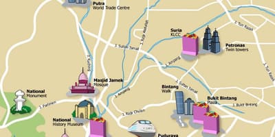 Mapa turístico da malásia, em kuala lumpur